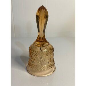 Vintage 80s Peach Glass Bell 5.75" Ornate Patterned Collectible Home Decor Retro